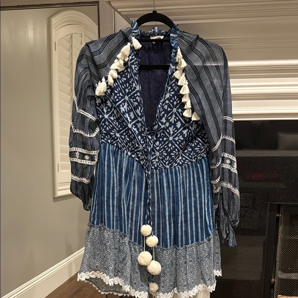 Hemant & Nandita Blue Patterned Dress with Tassels